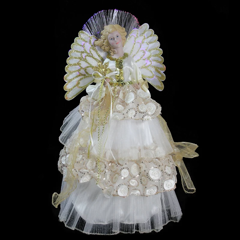 16" White & Gold Lighted Angel Christmas Tree Topper