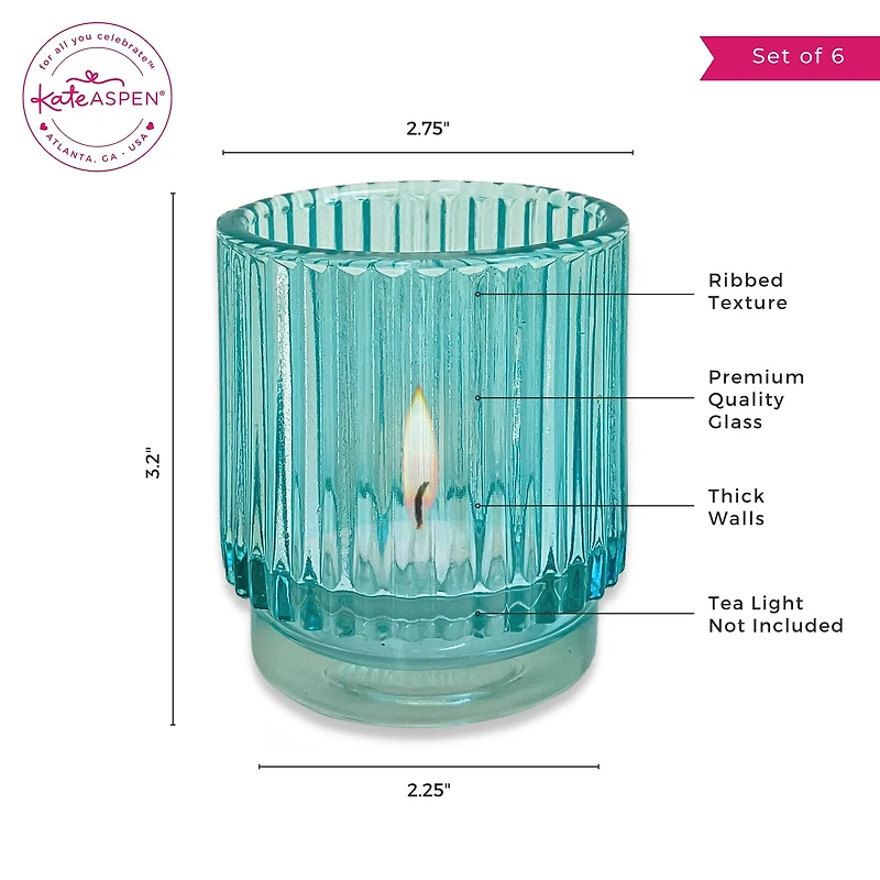 Kate Aspen® Ribbed Blue Glass Votive Candle Holder Set