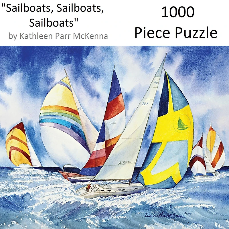 Hart Puzzles Sailboats, Sailboats, Sailboats by Kathleen Parr McKenna 1,000 Piece Jigsaw Puzzle