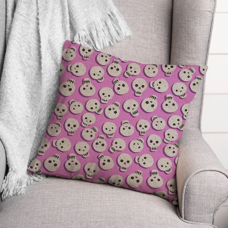 Pink Skull Pattern Throw Pillow