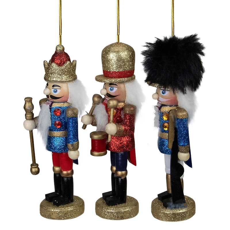 3ct. 5.25" Glittery Nutcracker King Soldier and Drummer Ornaments