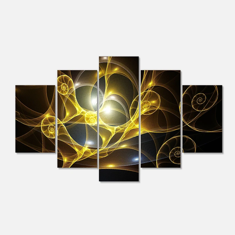 Designart - Golden Curly Spiral on Black - Contemporary Wall Art Canvas