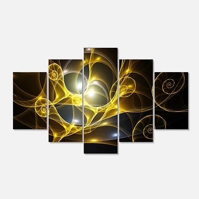 Designart - Golden Curly Spiral on Black - Contemporary Wall Art Canvas