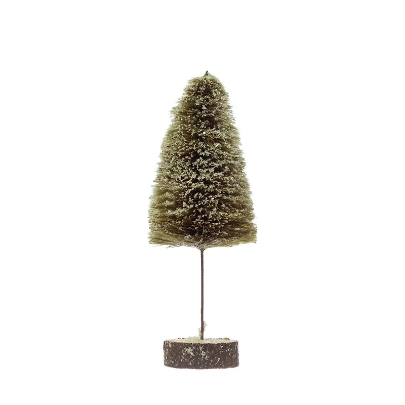 Hello Honey® 12.5" Sisal Bottle Brush Tree with Wood Slice Base & Snow Finish