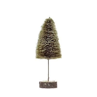 Hello Honey® 12.5" Sisal Bottle Brush Tree with Wood Slice Base & Snow Finish