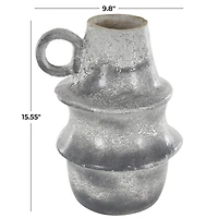 16" Light Gray Paper Mache Distressed Fluted Vase with Ring Handle