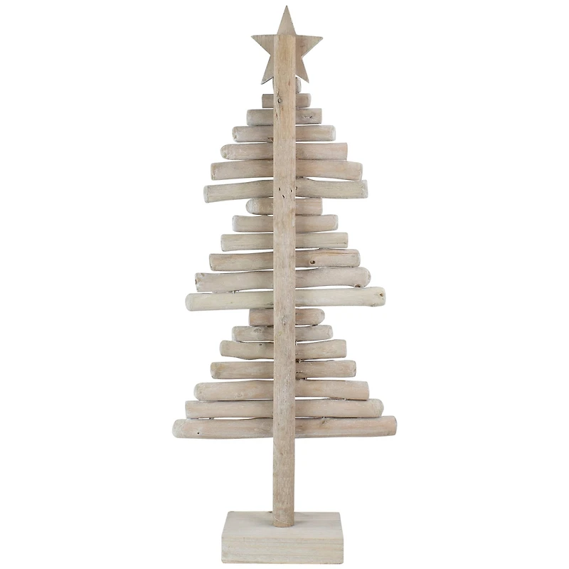 25.5" Distressed Rustic Wooden Christmas Tree with Carved Star Topper