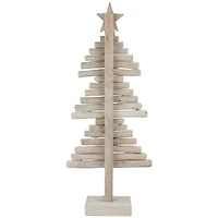 25.5" Distressed Rustic Wooden Christmas Tree with Carved Star Topper