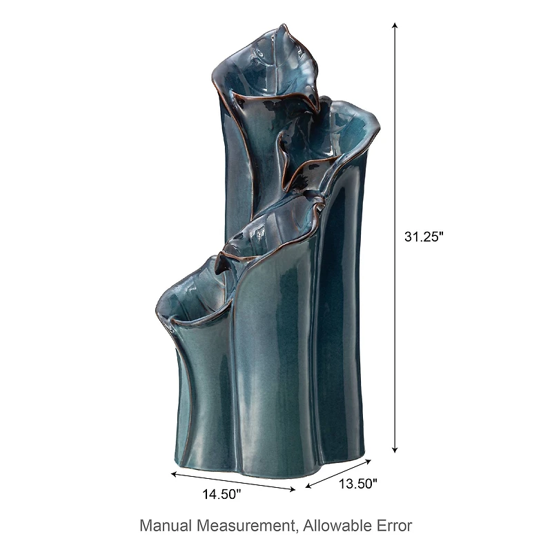 Glitzhome® 31.25" 4-Tier LED Lotus Leaf Textured Ceramic Vase Outdoor Floor Fountain