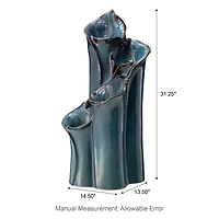 Glitzhome® 31.25" 4-Tier LED Lotus Leaf Textured Ceramic Vase Outdoor Floor Fountain