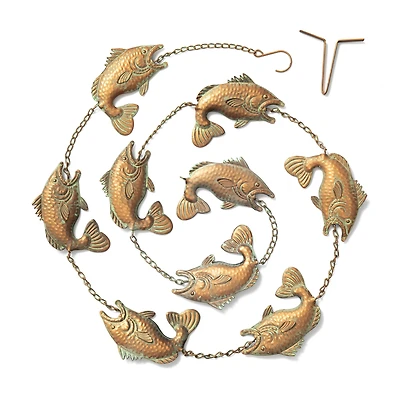 Glitzhome® 8.5ft. Faux Copper Patina Finish Fish Shaped Rain Chain