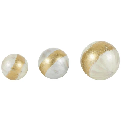 White with Gold Stripe Abstract Brushed Decorative Orbs & Vase Filler Set