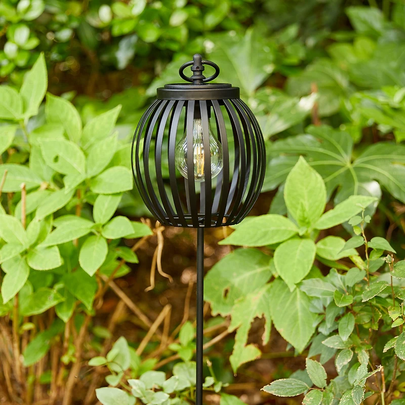 Glitzhome® 32.25" Black Metal Stripes Solar Powered Outdoor Lantern