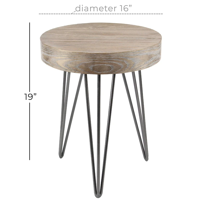 19" Brown Wood & Metal Modern Accent Table