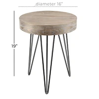 19" Brown Wood & Metal Modern Accent Table