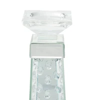 14'' Silver Glass Glam Candlestick Holder