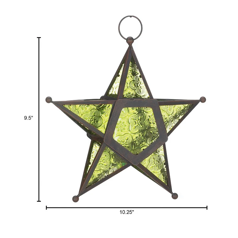 9.5'' Green Glass Star Lantern