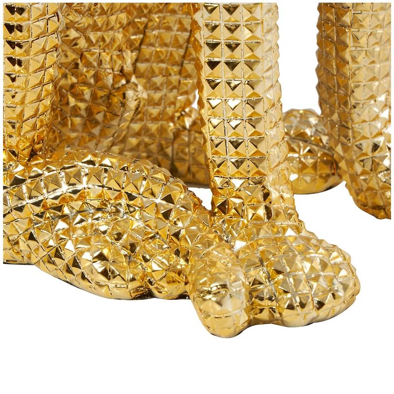 20.75" Golden Sitting Leopard Floor Sculpture with Diamond Faceted Texture