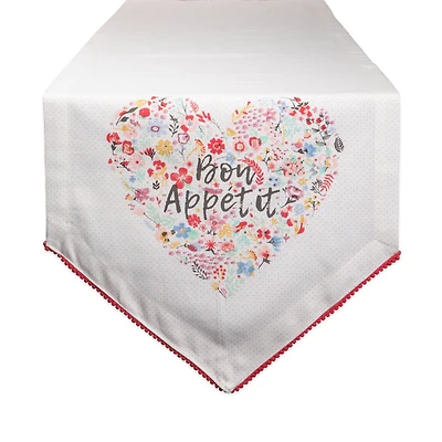 Bon Apetit Sleur Heart Print Table Runner 14" x 72"