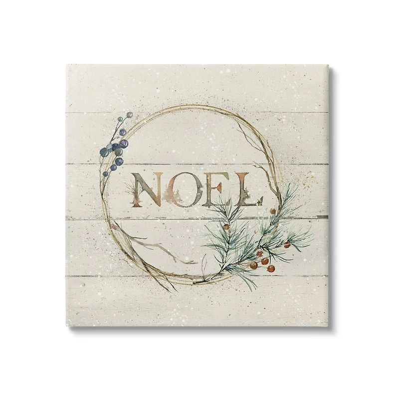Stupell Industries Noel Holiday Botanical Wreath Canvas Wall Art