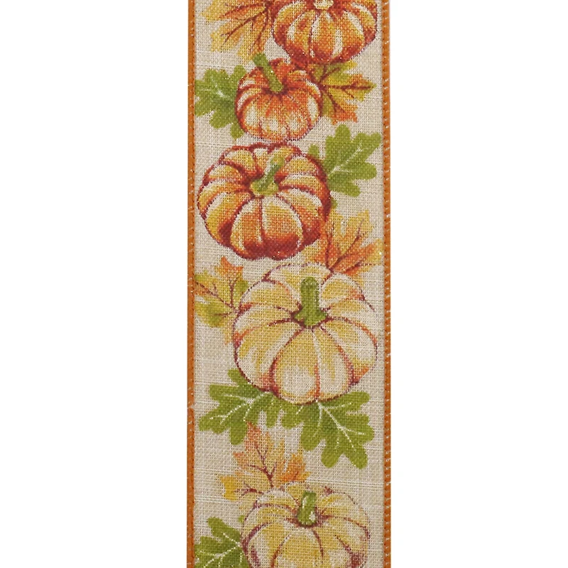 Reliant 2.5" x 10yd. Faux Linen Wired Sparkle Pumpkin Highlights Ribbon
