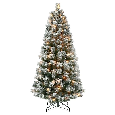 6ft. Pre-Lit Flocked Montana Pine Artificial Christmas Tree, Dual-Color LED Lights
