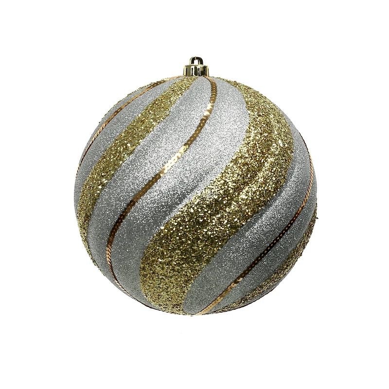 9.75" Silver & Gold Glitter Twist Shatterproof Ball Ornament by Ashland®