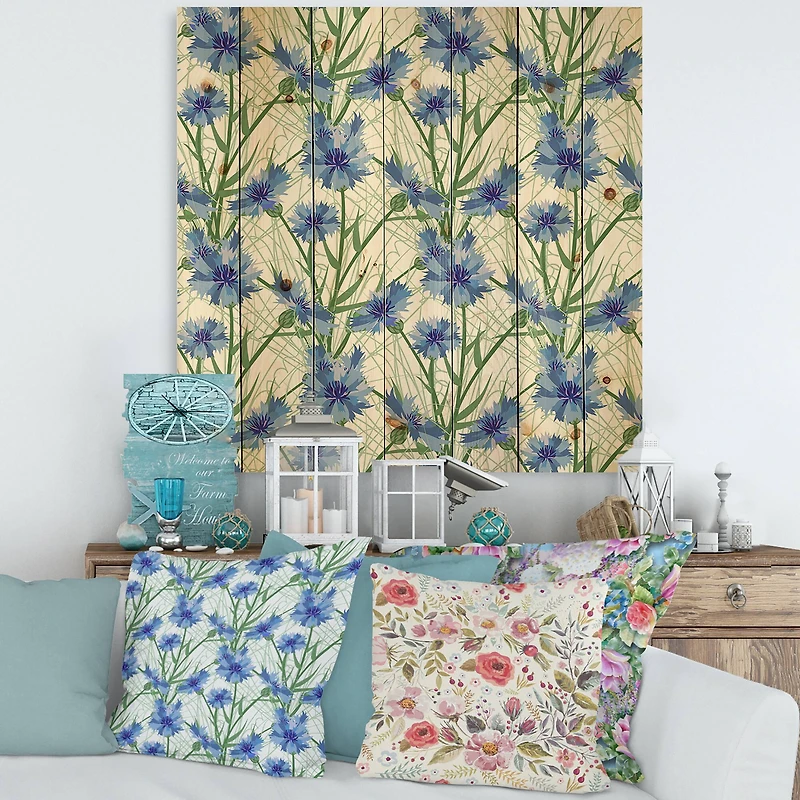 Designart - Blue Cornflowers With Green Leaves I