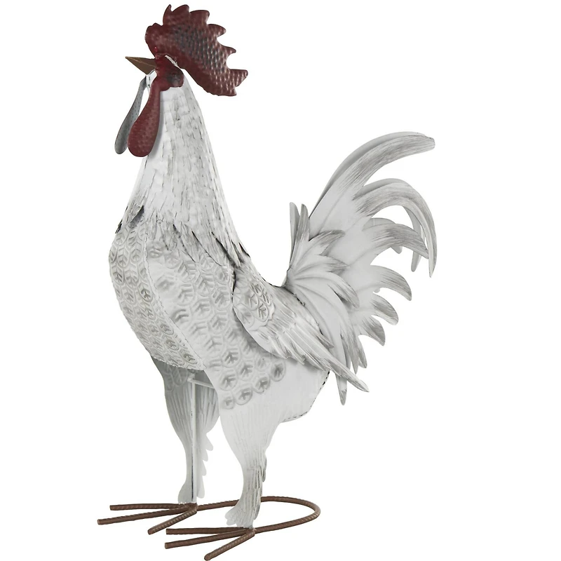 17.5" White Metal Rooster Garden Sculpture
