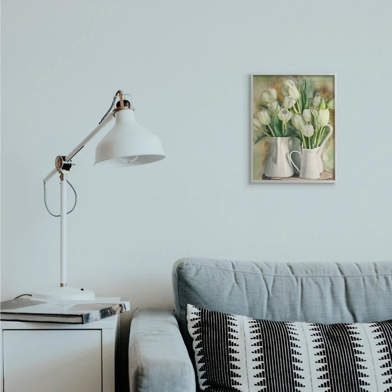 Stupell Industries White Tulips in Country Pitcher Wall Art in Gray Frame