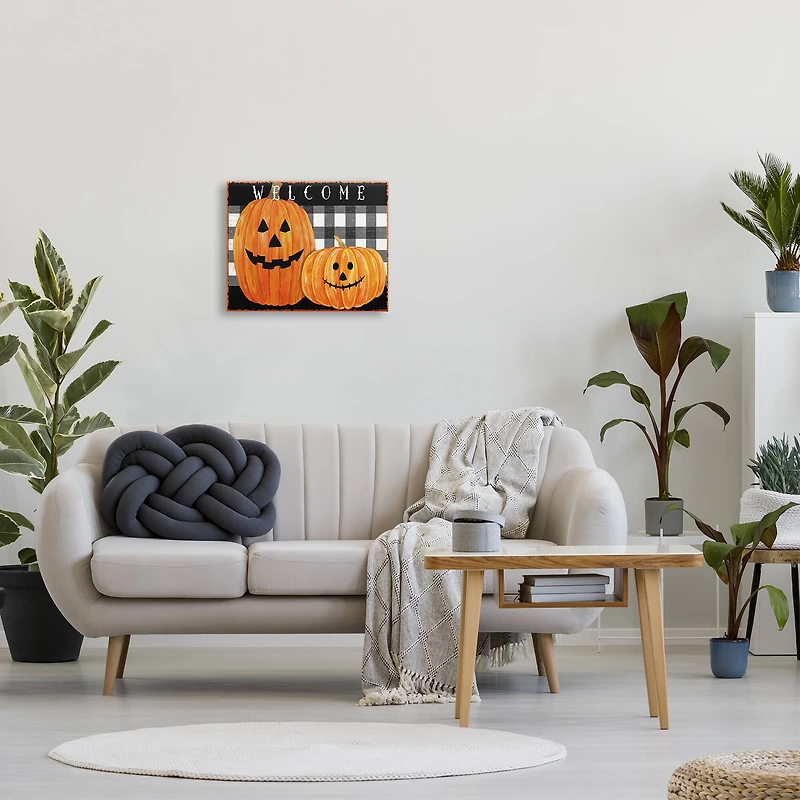 Stupell Industries Festive Halloween Welcome Happy Pumpkins Canvas Wall Art