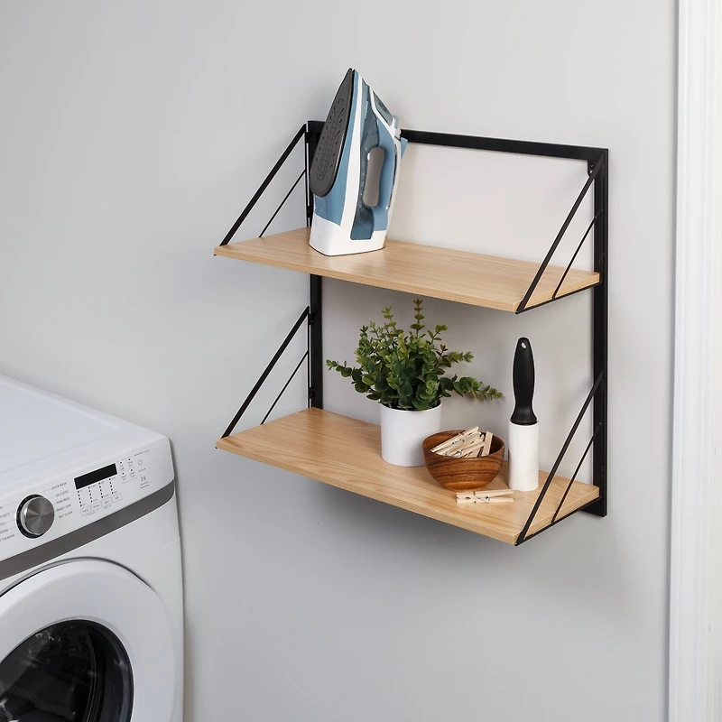 Honey Can Do Maple Modern 2 Tier Wall Mounted Shelf