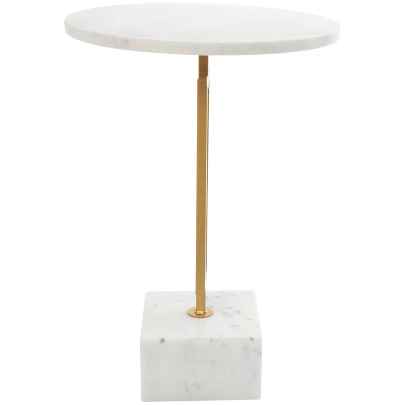 White Marble Geometric Accent Table with Gold Metal Rectangular Stand