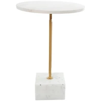 White Marble Geometric Accent Table with Gold Metal Rectangular Stand