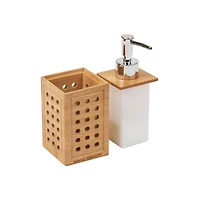 Mind Reader Lattice Bamboo Soap Dish, Liquid Dispenser & Toothbrush Holder Set