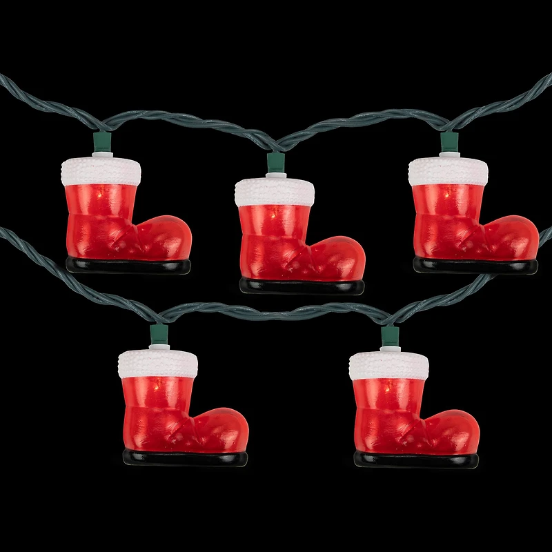 10-Count Santa's Boots Christmas Light Set  7.5ft Green Wire