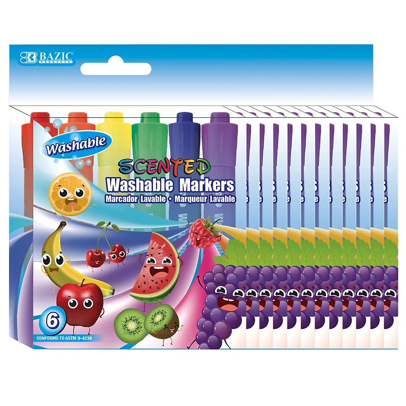 BAZIC® Scented Washable Markers, 12 Packs of 6
