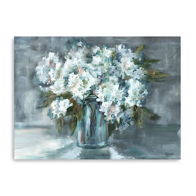 White Hydrangeas On Gray Landscape Canvas Giclee