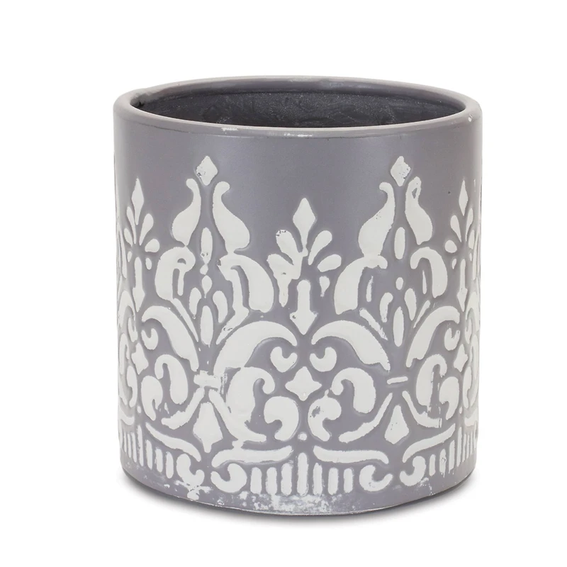 Gray Ornate Metal Planter Set