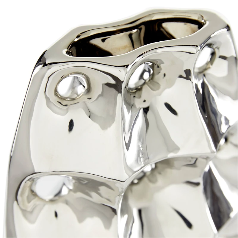 Silver Ceramic Modern Vase, 14" x 8" x 4"