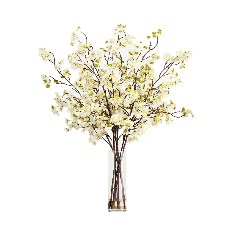 2.5ft. Artificial Cherry Blossom Arrangement in Cylinder Glass Vase