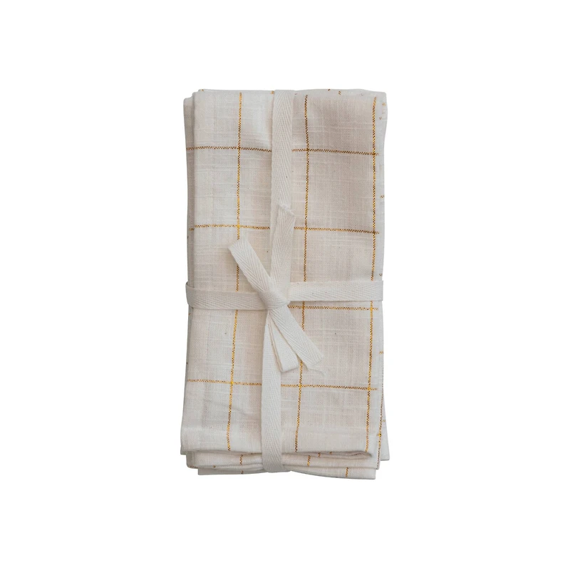 Hello Honey® Cream Square Cotton Napkins with Grid Pattern Set
