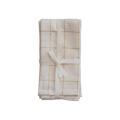 Hello Honey® Cream Square Cotton Napkins with Grid Pattern Set