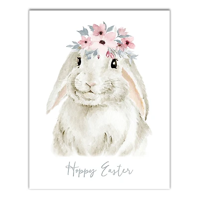 Watercolor Floral Crown Bunny Canvas Wall Art