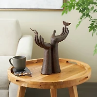14.25" Dark Brown Hands Raised Decorative Sculpture with Butterfly Accents