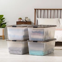 Iris® 91qt. Clear View Plastic Storage Bins with Gray Latching Buckle Lids, 4ct.