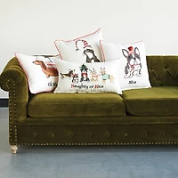 Hello Honey® 24" Embroidered Naughty or Nice Dogs Cotton Slub Lumbar Pillow