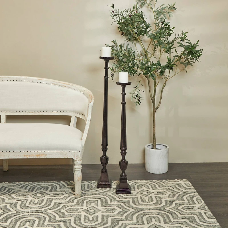 Aluminum Tall Floor Pillar Candle Holder Set