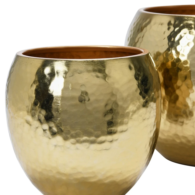 Hello Honey® Brass Finish Hammered Metal Planters Set