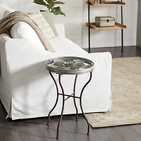 24" Silver Metal Flower Top End Table